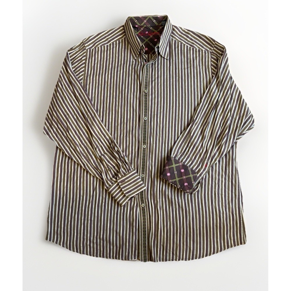 Robert Graham Classic Fit Striped Grey Long Sleeve Button Down Shirt 2XL Tall
